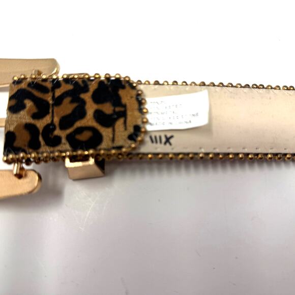 Leopard Print Rhinestone Studded Western Belt Gold Hardware L/XL